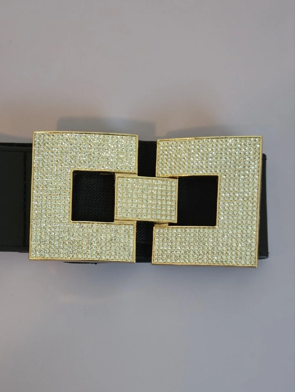 Gold Crystal Rectangle Buckle Elastic Waist Belt